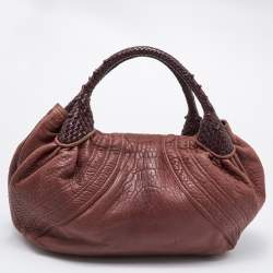 Pre Owned Fendi Two Tone Brown Pebbled Leather Spy Bag