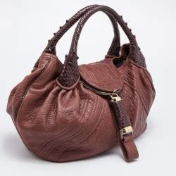 Pre Owned Fendi Two Tone Brown Pebbled Leather Spy Bag