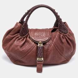 Pre Owned Fendi Two Tone Brown Pebbled Leather Spy Bag