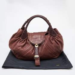 Pre Owned Fendi Two Tone Brown Pebbled Leather Spy Bag