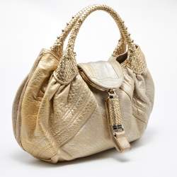 Pre Owned Fendi Gold Holographic Textured Leather Spy Bag