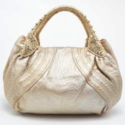 Pre Owned Fendi Gold Holographic Textured Leather Spy Bag