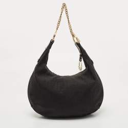 Pre Owned Fendi Black Zucca Canvas Chef Chain Link Hobo