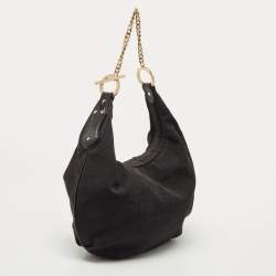 Pre Owned Fendi Black Zucca Canvas Chef Chain Link Hobo