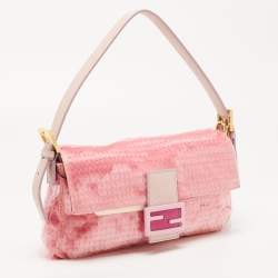 Fendi Pink Sequin Embellished Satin And Watersnake Medium Baguette Bag