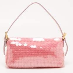 Fendi Pink Sequin Embellished Satin And Watersnake Medium Baguette Bag