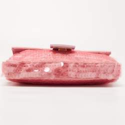 Fendi Pink Sequin Embellished Satin And Watersnake Medium Baguette Bag