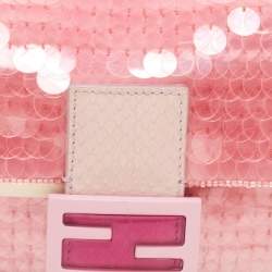 Fendi Pink Sequin Embellished Satin And Watersnake Medium Baguette Bag