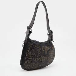 Pre Owned Fendi Black Lizard and Leather Oyster Hobo