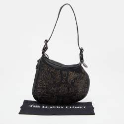 Pre Owned Fendi Black Lizard and Leather Oyster Hobo