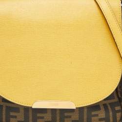 Pre Owned Fendi Yellow/Tobacco Zucca Canvas and Leather Flap Crossbody Bag