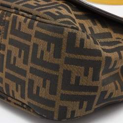 Pre Owned Fendi Yellow/Tobacco Zucca Canvas and Leather Flap Crossbody Bag