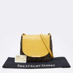 Pre Owned Fendi Yellow/Tobacco Zucca Canvas and Leather Flap Crossbody Bag