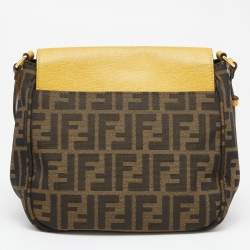 Pre Owned Fendi Yellow/Tobacco Zucca Canvas and Leather Flap Crossbody Bag