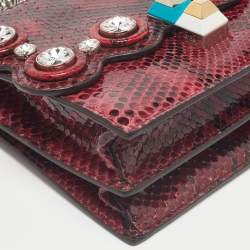 Pre Owned Fendi Red/Black Python Small Scalloped Kan I Shoulder Bag