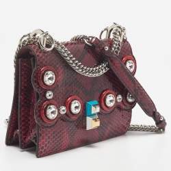 Pre Owned Fendi Red/Black Python Small Scalloped Kan I Shoulder Bag