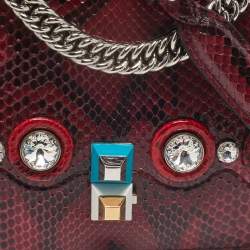 Pre Owned Fendi Red/Black Python Small Scalloped Kan I Shoulder Bag