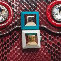 Pre Owned Fendi Red/Black Python Small Scalloped Kan I Shoulder Bag