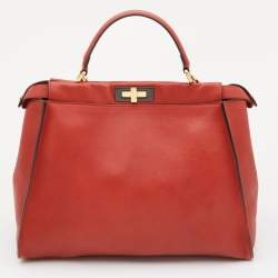Pre Owned  Fendi Rust Leather Large Peekaboo Iconic Top Handle Bag