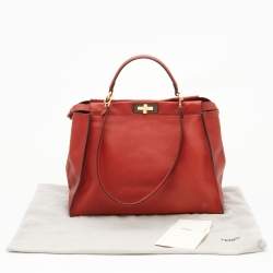 Pre Owned  Fendi Rust Leather Large Peekaboo Iconic Top Handle Bag