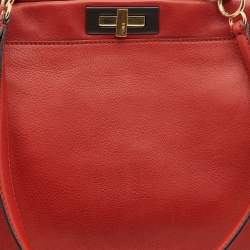 Pre Owned  Fendi Rust Leather Large Peekaboo Iconic Top Handle Bag