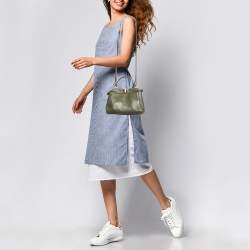 Pre Owned Fendi Olive Green Leather Mini Peekaboo Top Handle Bag