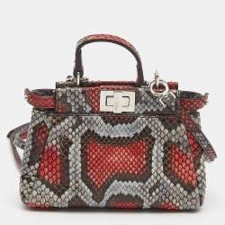 Pre Owned Fendi Multicolor Python Micro Peekaboo Top Handle Bag