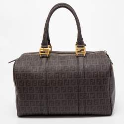 Fendi Brown Zucchino Coated Canvas Forever Bauletto Boston Bag