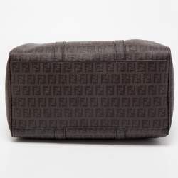 Fendi Brown Zucchino Coated Canvas Forever Bauletto Boston Bag