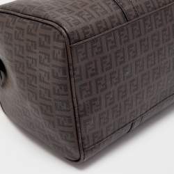 Fendi Brown Zucchino Coated Canvas Forever Bauletto Boston Bag