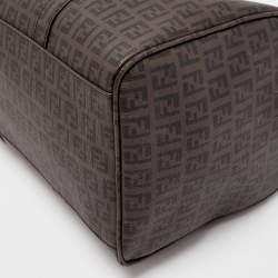 Fendi Brown Zucchino Coated Canvas Forever Bauletto Boston Bag