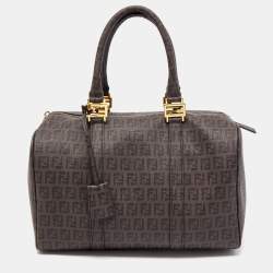Fendi Brown Zucchino Coated Canvas Forever Bauletto Boston Bag