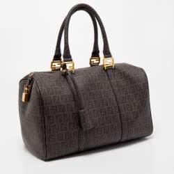 Fendi Brown Zucchino Coated Canvas Forever Bauletto Boston Bag