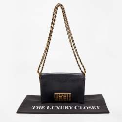 Pre Owned Fendi Black Pequin Embossed Leather Small Claudia Flap Bag