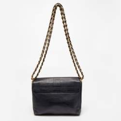 Pre Owned Fendi Black Pequin Embossed Leather Small Claudia Flap Bag