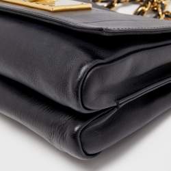 Pre Owned Fendi Black Pequin Embossed Leather Small Claudia Flap Bag