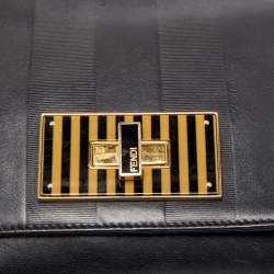 Pre Owned Fendi Black Pequin Embossed Leather Small Claudia Flap Bag