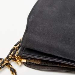 Pre Owned Fendi Black Pequin Embossed Leather Small Claudia Flap Bag