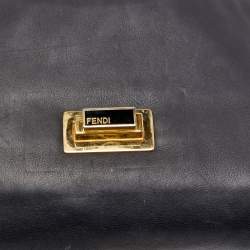 Pre Owned Fendi Black Pequin Embossed Leather Small Claudia Flap Bag