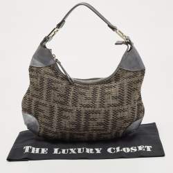 Pre Owned Fendi Grey Fabric and Leather Hobo