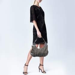 Pre Owned Fendi Grey Fabric and Leather Hobo