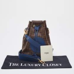 Pre Owned Fendi Brown/Blue Zucca Coated Canvas and Leather Mon Tresor Drawstring Bucket Bag