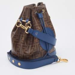 Pre Owned Fendi Brown/Blue Zucca Coated Canvas and Leather Mon Tresor Drawstring Bucket Bag