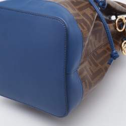 Pre Owned Fendi Brown/Blue Zucca Coated Canvas and Leather Mon Tresor Drawstring Bucket Bag