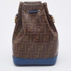 Pre Owned Fendi Brown/Blue Zucca Coated Canvas and Leather Mon Tresor Drawstring Bucket Bag