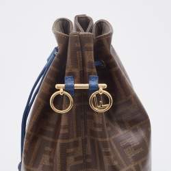 Pre Owned Fendi Brown/Blue Zucca Coated Canvas and Leather Mon Tresor Drawstring Bucket Bag