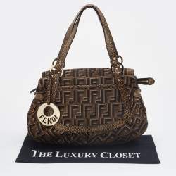 Pre Owned Fendi Brown/Gold Zucca Canvas and Leather Chef Shoulder Bag