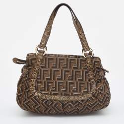 Pre Owned Fendi Brown/Gold Zucca Canvas and Leather Chef Shoulder Bag
