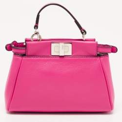 Pre Owned Fendi Fuchsia Leather Micro Peekaboo Crossbody Bag