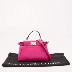 Pre Owned Fendi Fuchsia Leather Micro Peekaboo Crossbody Bag
